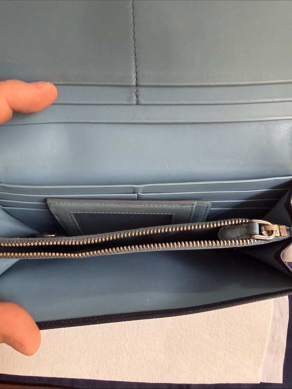 Prada Navy Blue Baltico Saffiano Leather Continental Wallet with Gold Logo - Picture 6 of 16